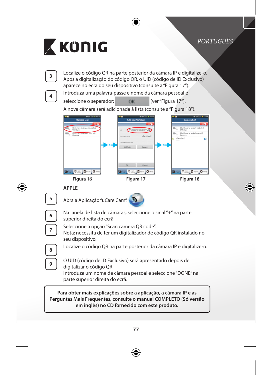 Português | Konig Electronic Outdoor IP camera remote video surveillance User Manual | Page 77 / 281