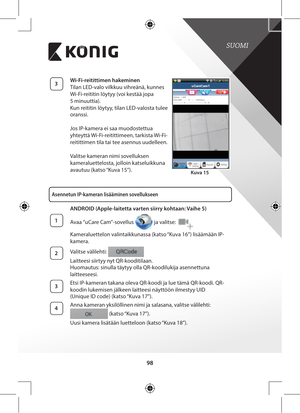 Suomi | Konig Electronic Outdoor IP camera remote video surveillance User Manual | Page 98 / 281