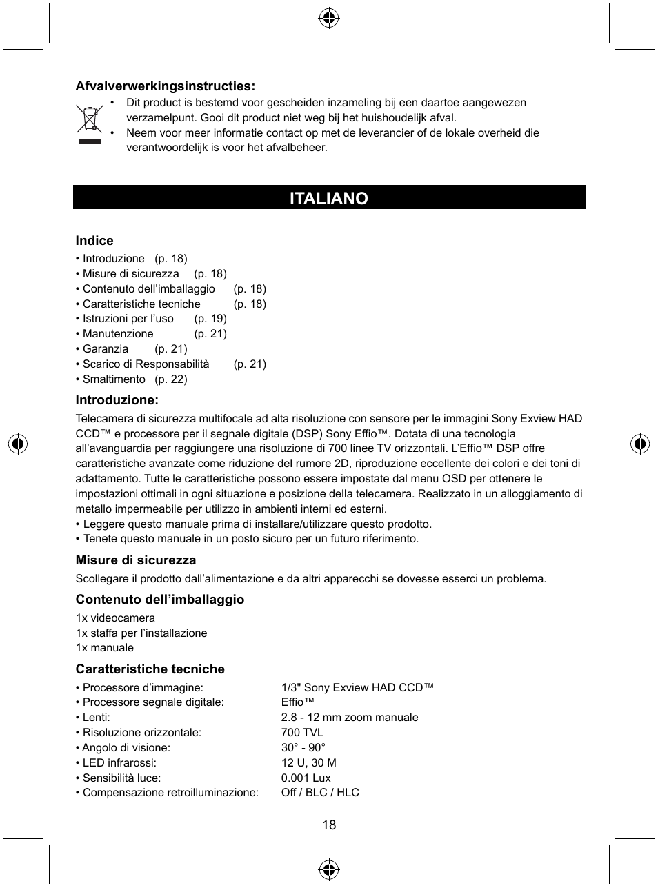 Italiano | Konig Electronic High resolution varifocal security camera with 35 IR LEDs User Manual | Page 18 / 64