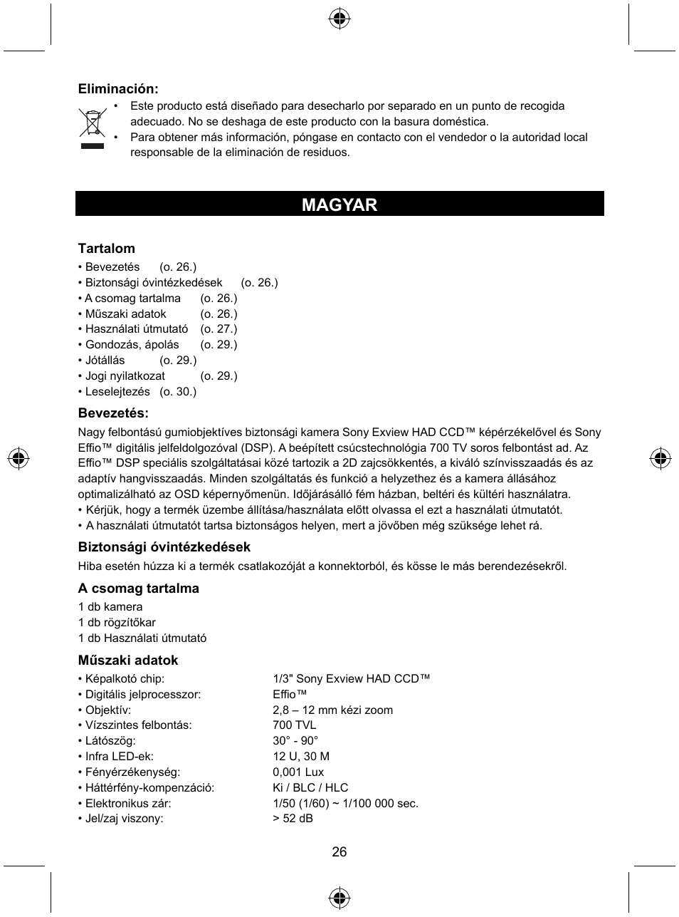 Magyar | Konig Electronic High resolution varifocal security camera with 35 IR LEDs User Manual | Page 26 / 64