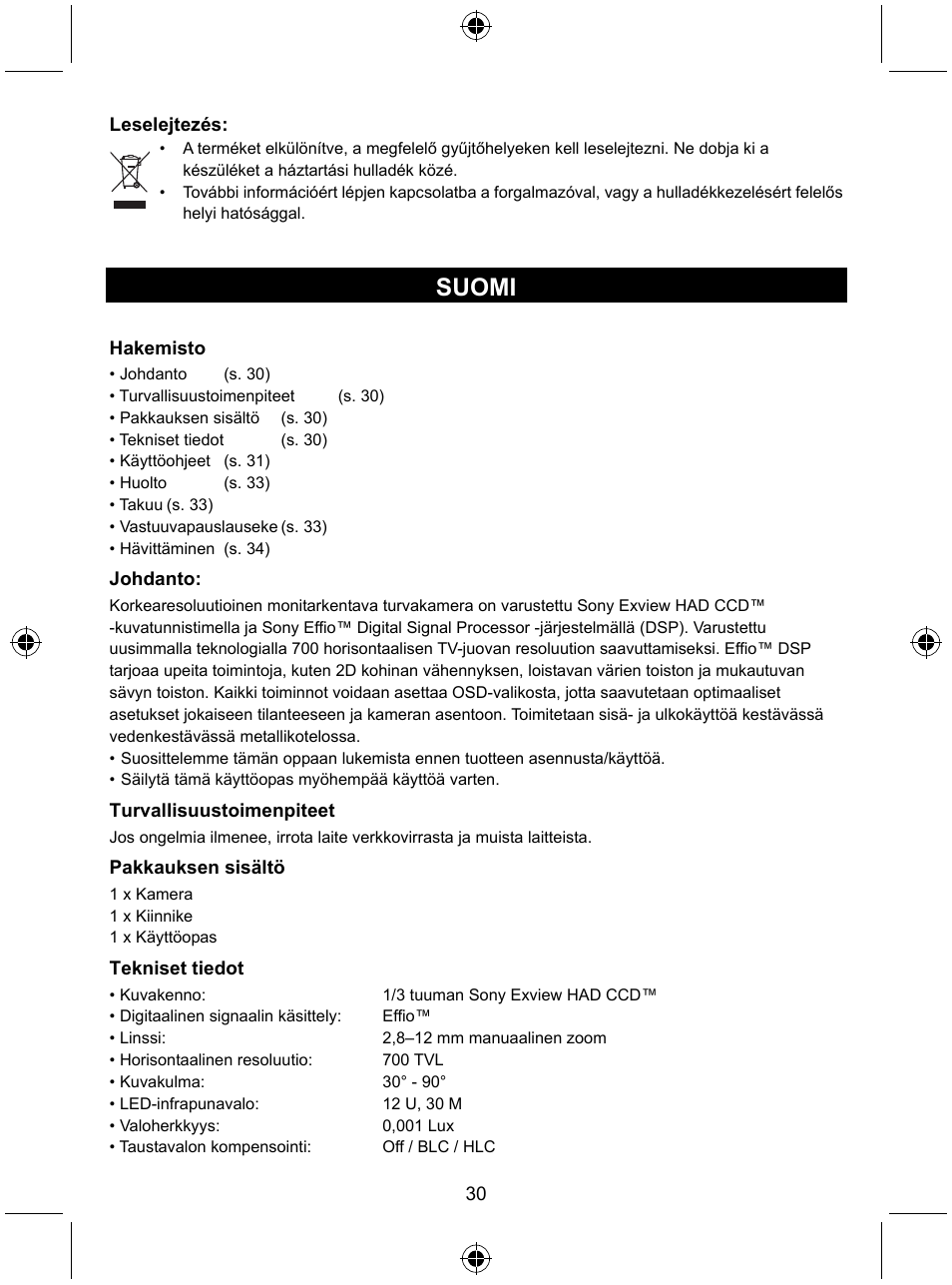 Suomi | Konig Electronic High resolution varifocal security camera with 35 IR LEDs User Manual | Page 30 / 64