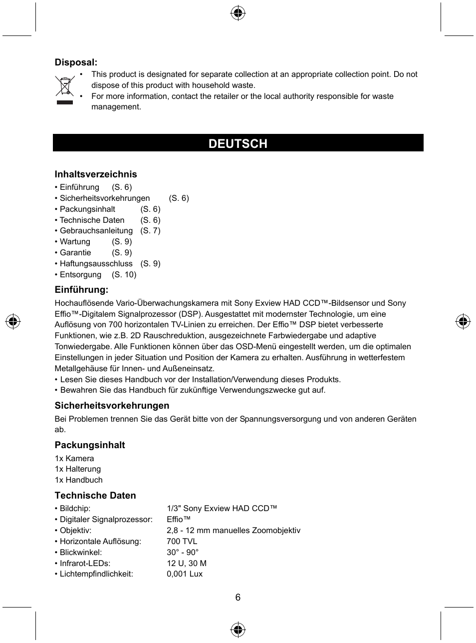 Deutsch | Konig Electronic High resolution varifocal security camera with 35 IR LEDs User Manual | Page 6 / 64