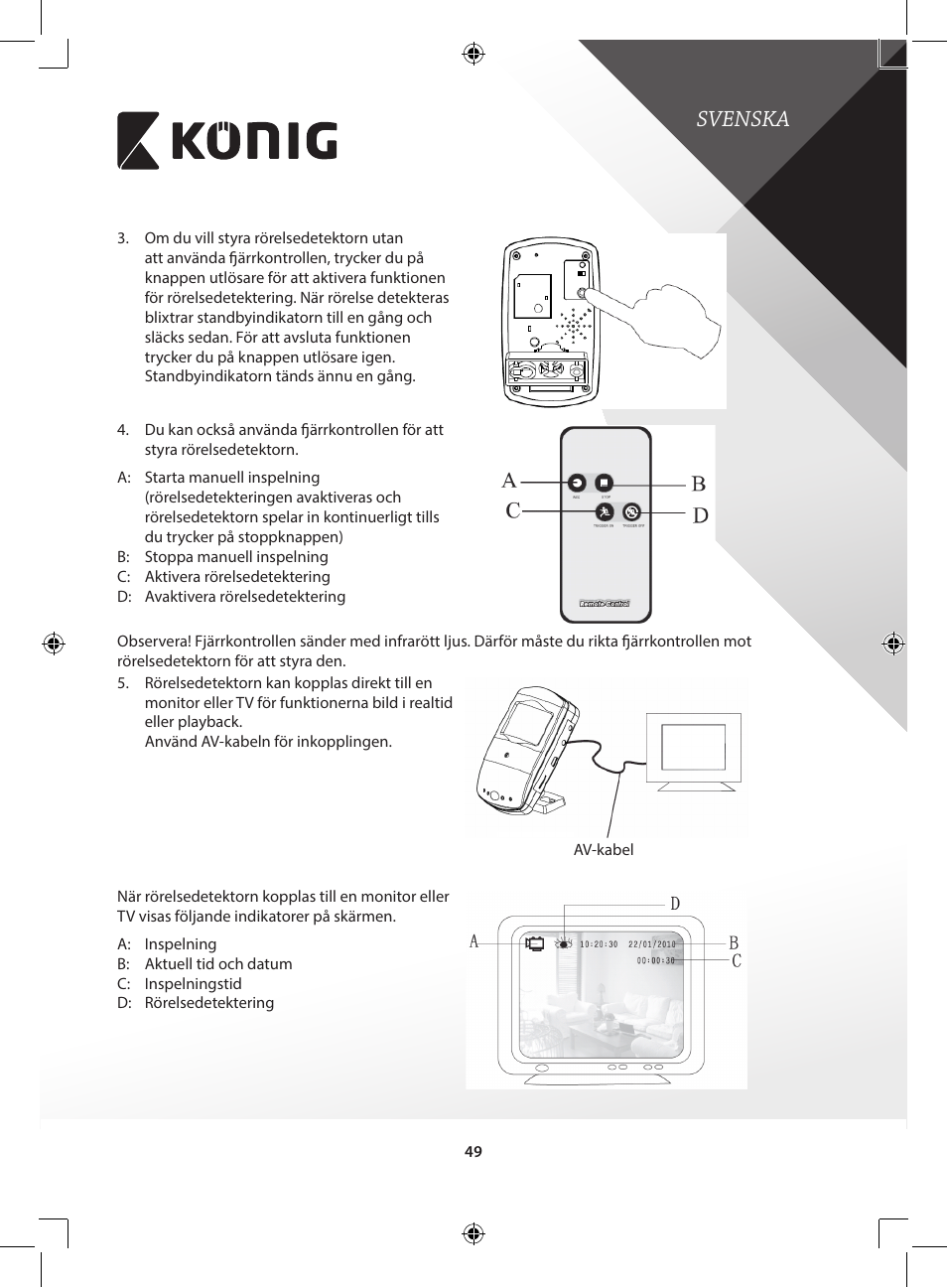 Svenska | Konig Electronic Camera and recorder in housing User Manual | Page 49 / 126