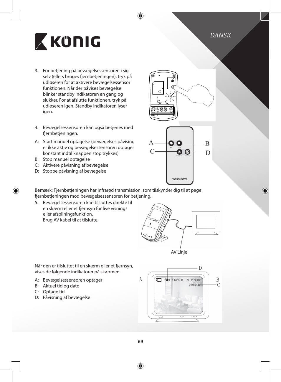 Dansk | Konig Electronic Camera and recorder in housing User Manual | Page 69 / 126