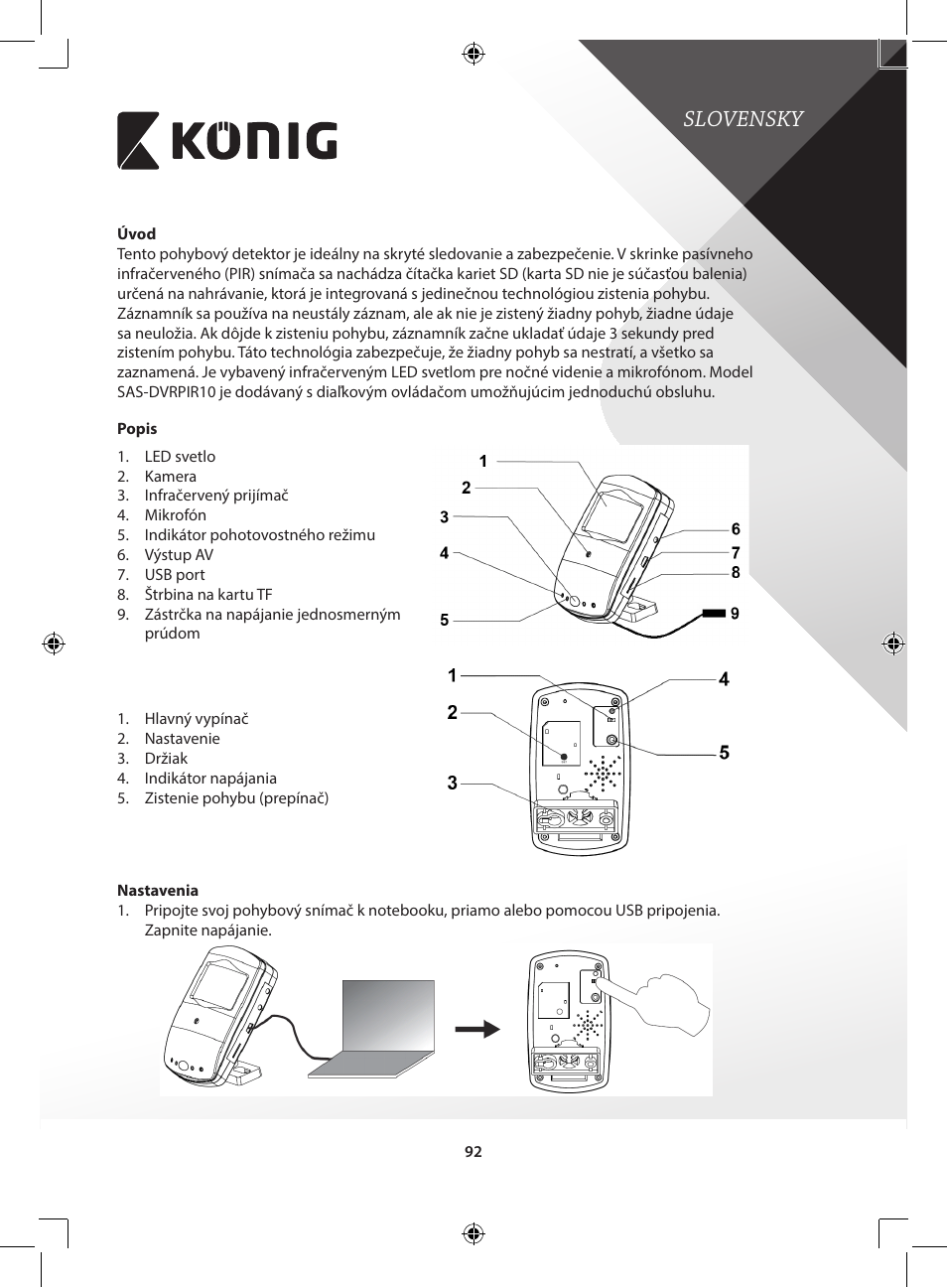 Slovensky | Konig Electronic Camera and recorder in housing User Manual | Page 92 / 126