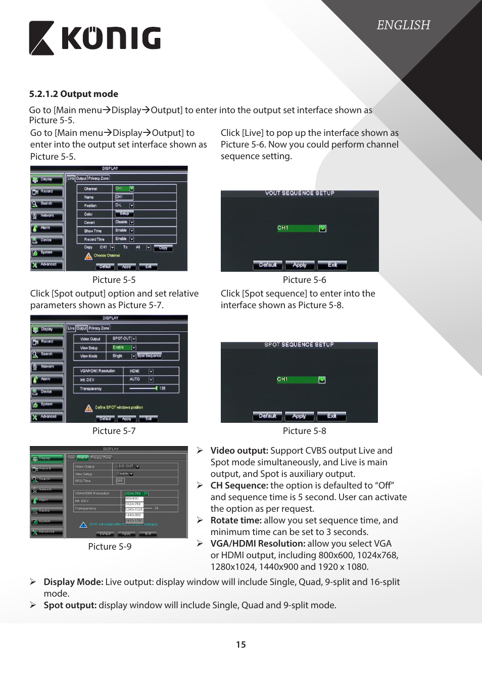 2 output mode, English | Konig Electronic Digital video recorder with built-in 1 TB hard disk User Manual | Page 15 / 58