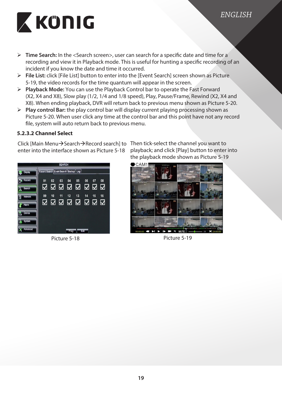 2 channel select, English | Konig Electronic Digital video recorder with built-in 1 TB hard disk User Manual | Page 19 / 58