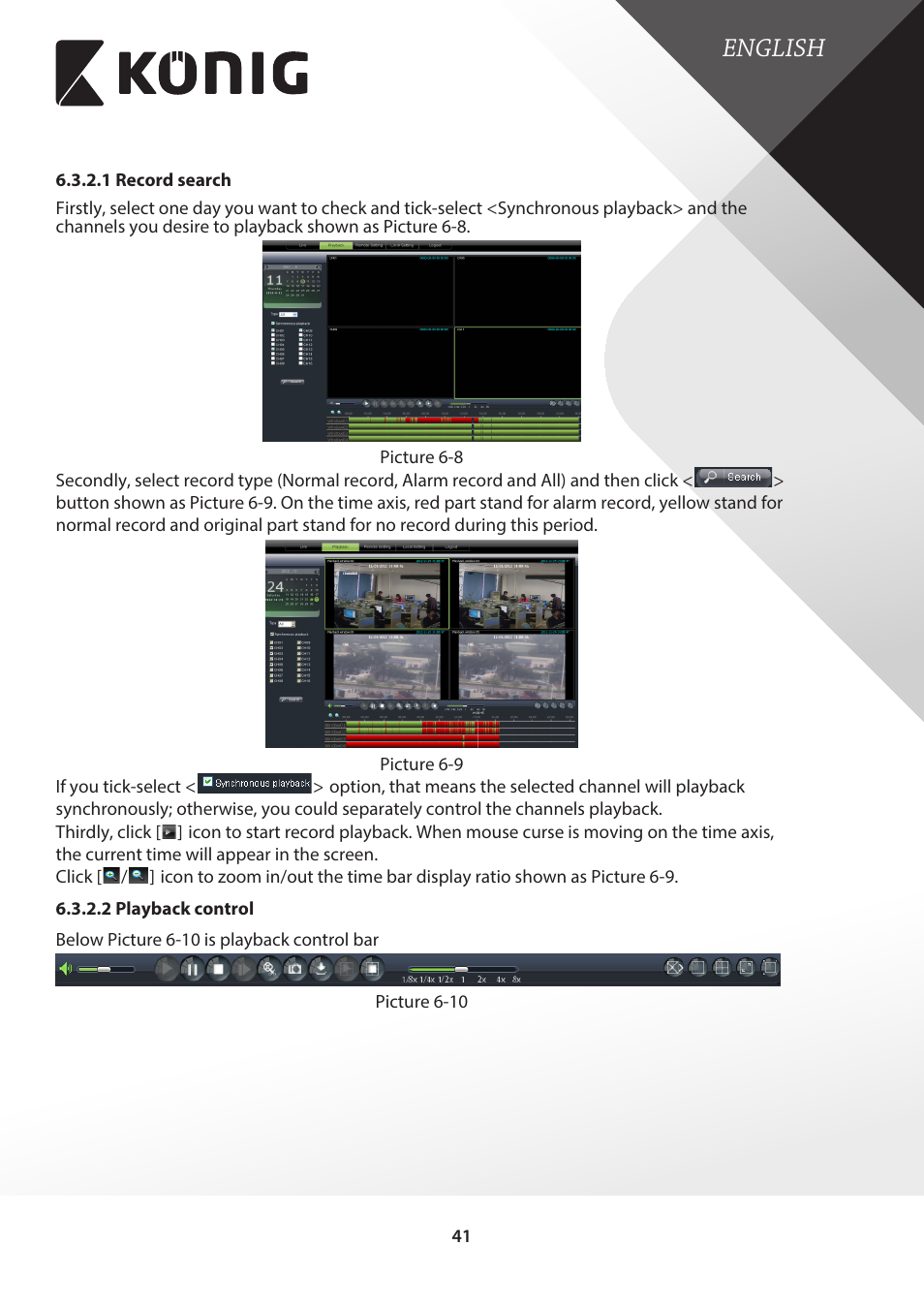 1 record search, 2 playback control, 1 record search 6.3.2.2 playback control | English | Konig Electronic Digital video recorder with built-in 1 TB hard disk User Manual | Page 41 / 58