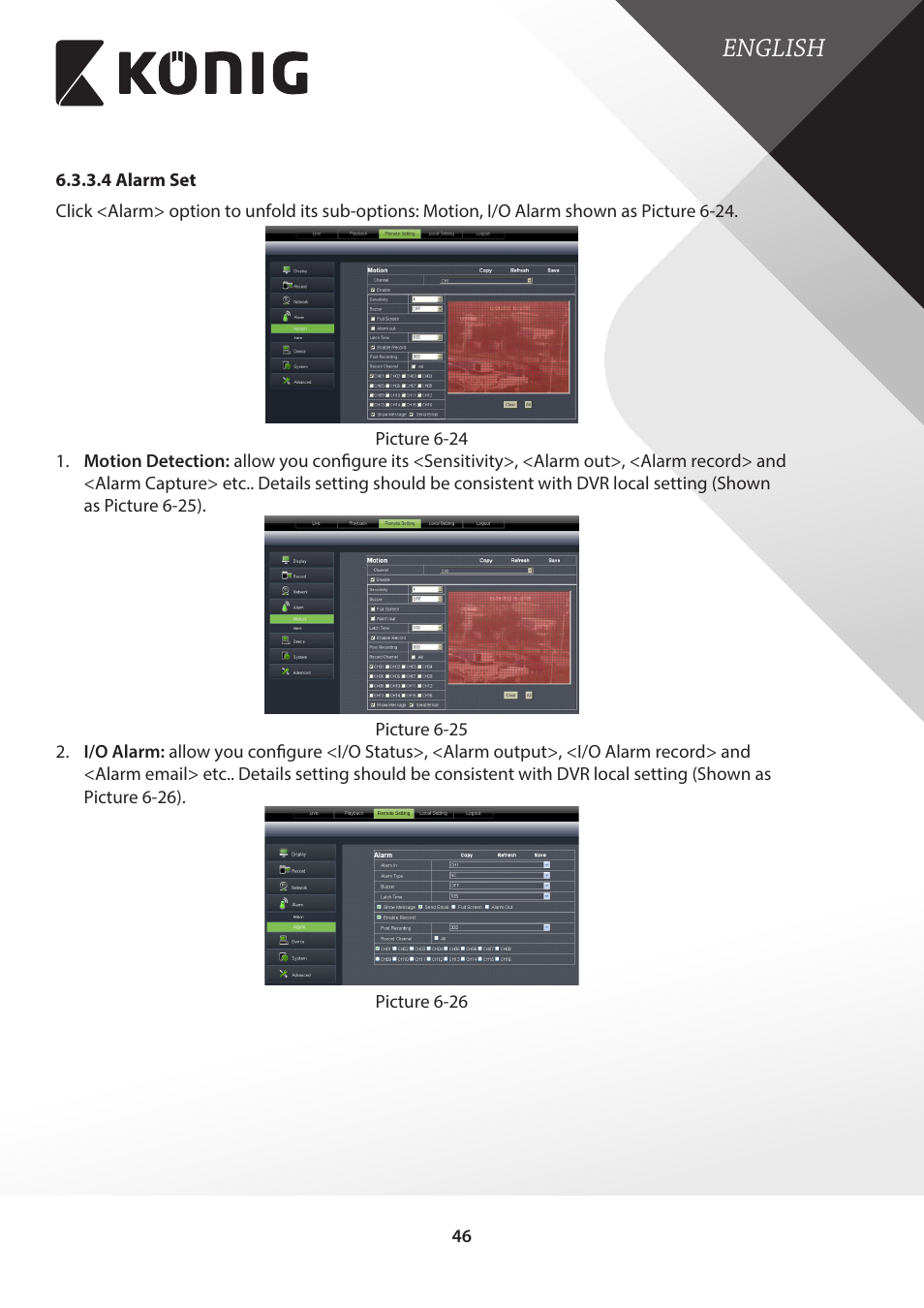 4 alarm set, English | Konig Electronic Digital video recorder with built-in 1 TB hard disk User Manual | Page 46 / 58