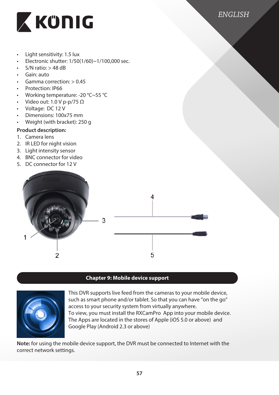 Chapter 9: mobile device support, English | Konig Electronic Digital video recorder with built-in 1 TB hard disk User Manual | Page 57 / 58