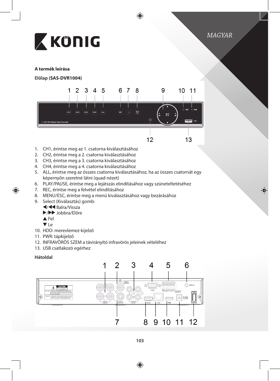 Magyar | Konig Electronic Digital video recorder with built-in 1 TB hard disk User Manual | Page 103 / 351