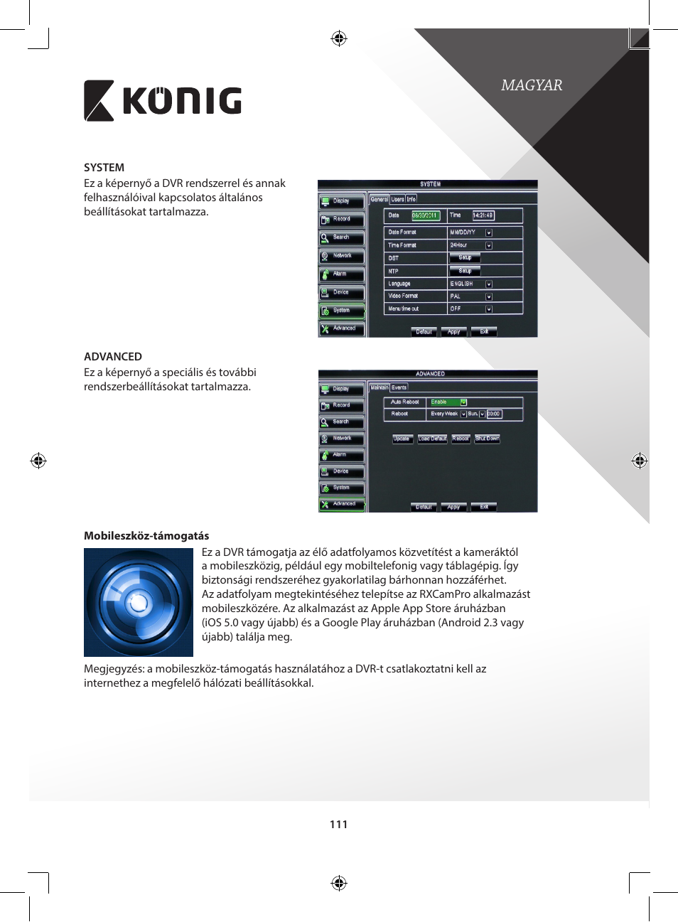 Magyar | Konig Electronic Digital video recorder with built-in 1 TB hard disk User Manual | Page 111 / 351