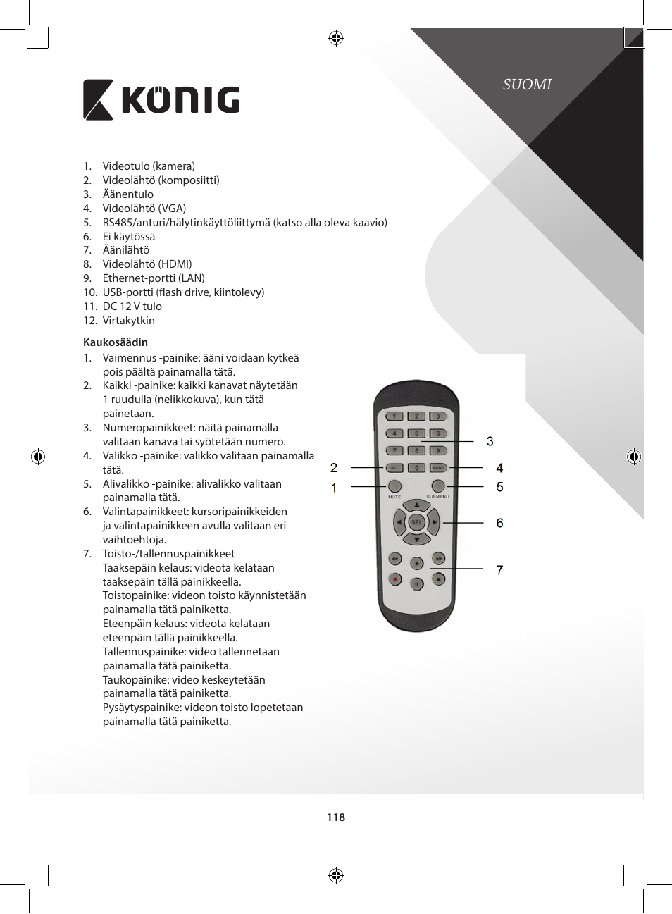 Suomi | Konig Electronic Digital video recorder with built-in 1 TB hard disk User Manual | Page 118 / 351