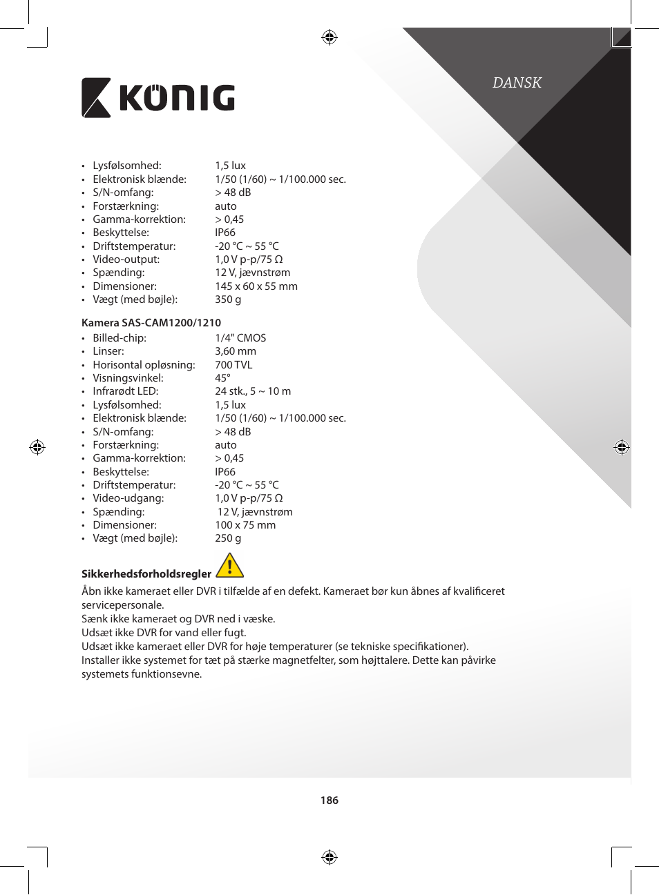 Dansk | Konig Electronic Digital video recorder with built-in 1 TB hard disk User Manual | Page 186 / 351