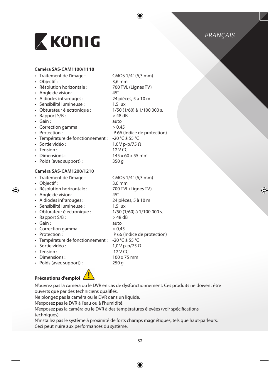 Français | Konig Electronic Digital video recorder with built-in 1 TB hard disk User Manual | Page 32 / 351