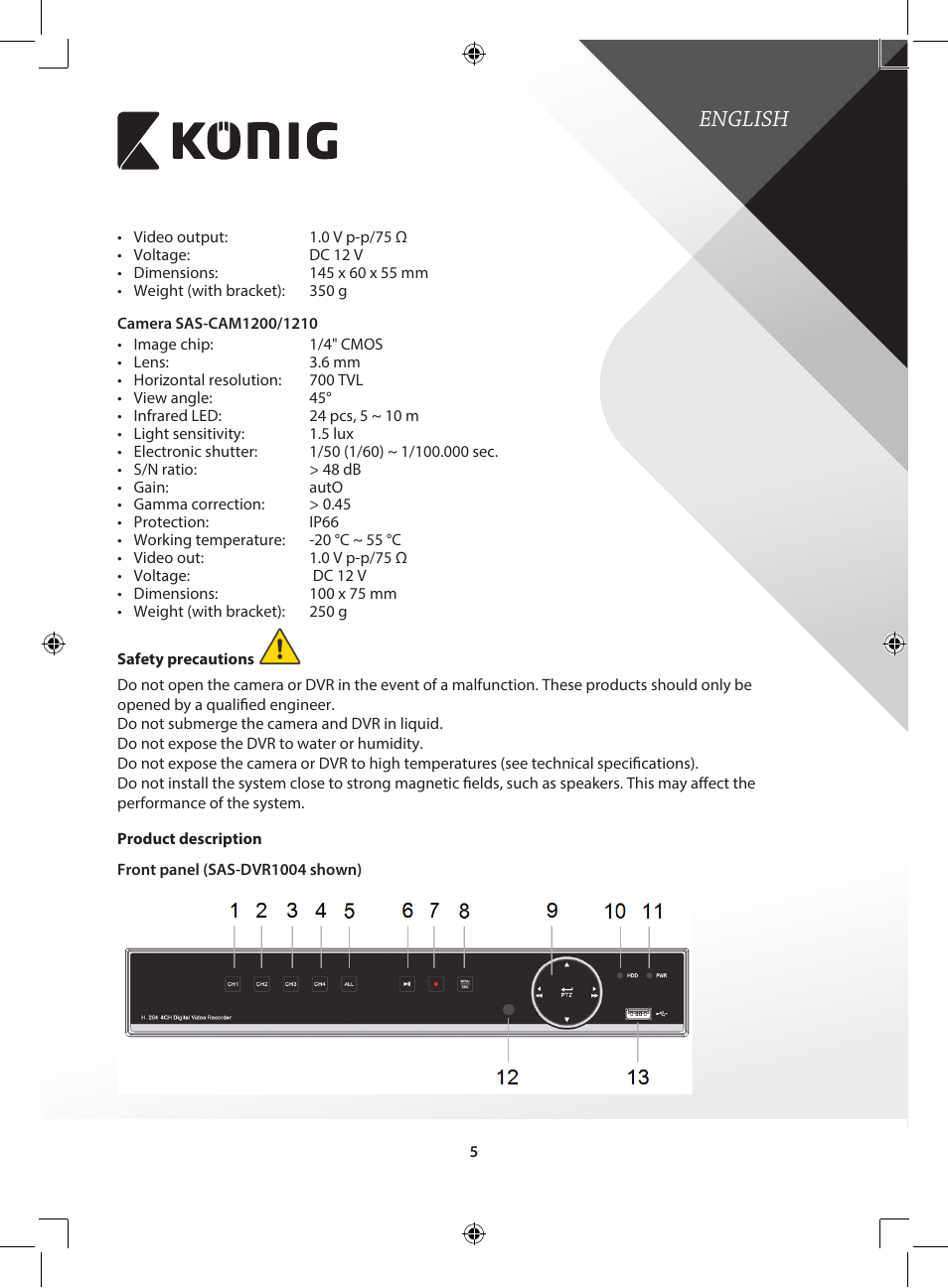English | Konig Electronic Digital video recorder with built-in 1 TB hard disk User Manual | Page 5 / 351