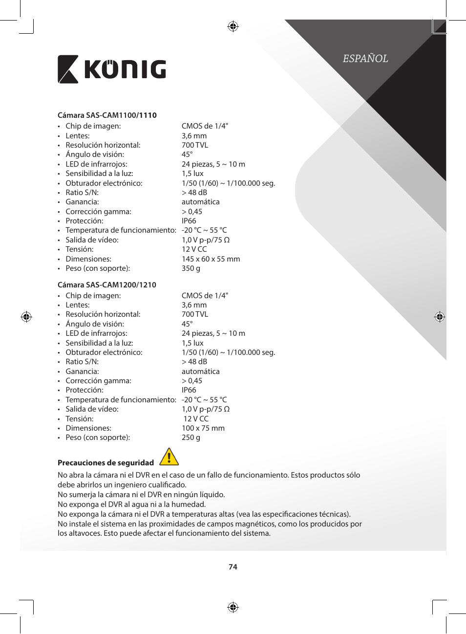 Español | Konig Electronic Digital video recorder with built-in 1 TB hard disk User Manual | Page 74 / 351