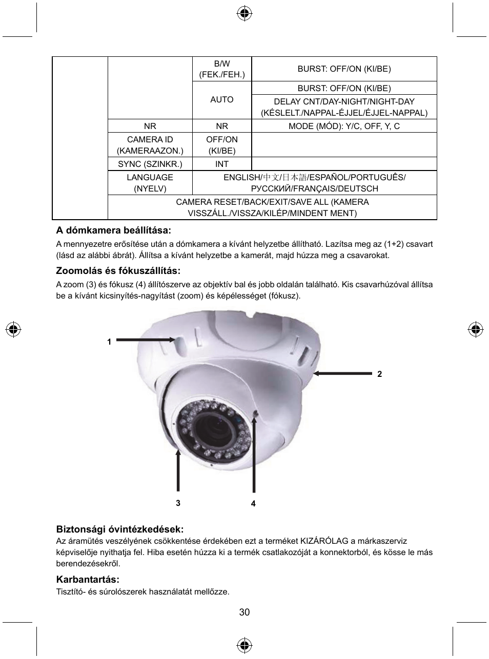 Konig Electronic Security camera with Sony Effio digital signal processor and varifocal lens User Manual | Page 30 / 64