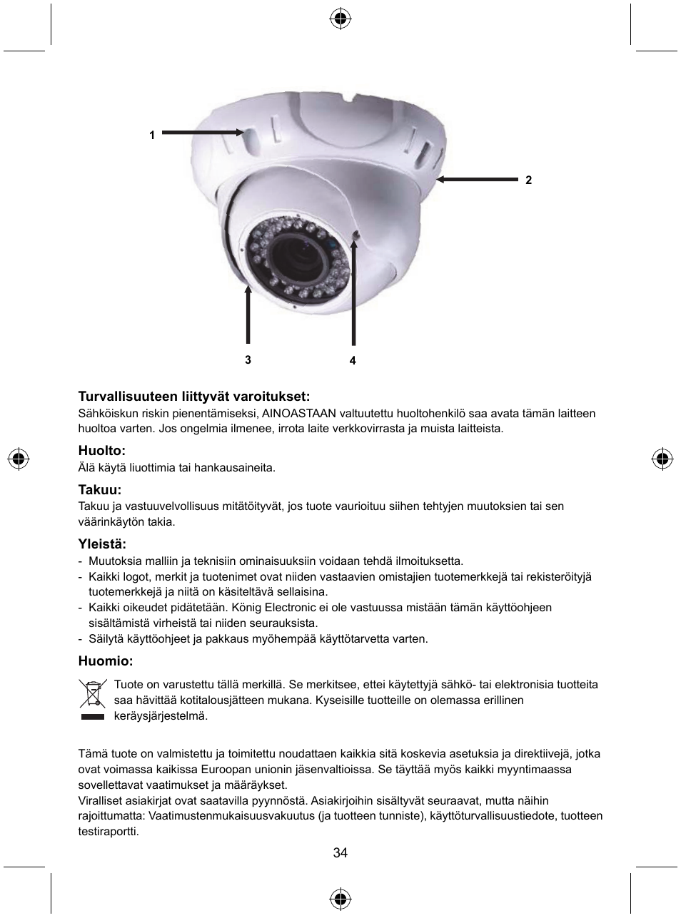 Konig Electronic Security camera with Sony Effio digital signal processor and varifocal lens User Manual | Page 34 / 64