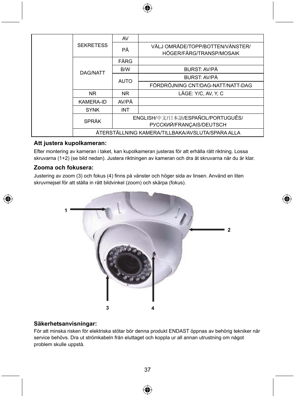 Konig Electronic Security camera with Sony Effio digital signal processor and varifocal lens User Manual | Page 37 / 64
