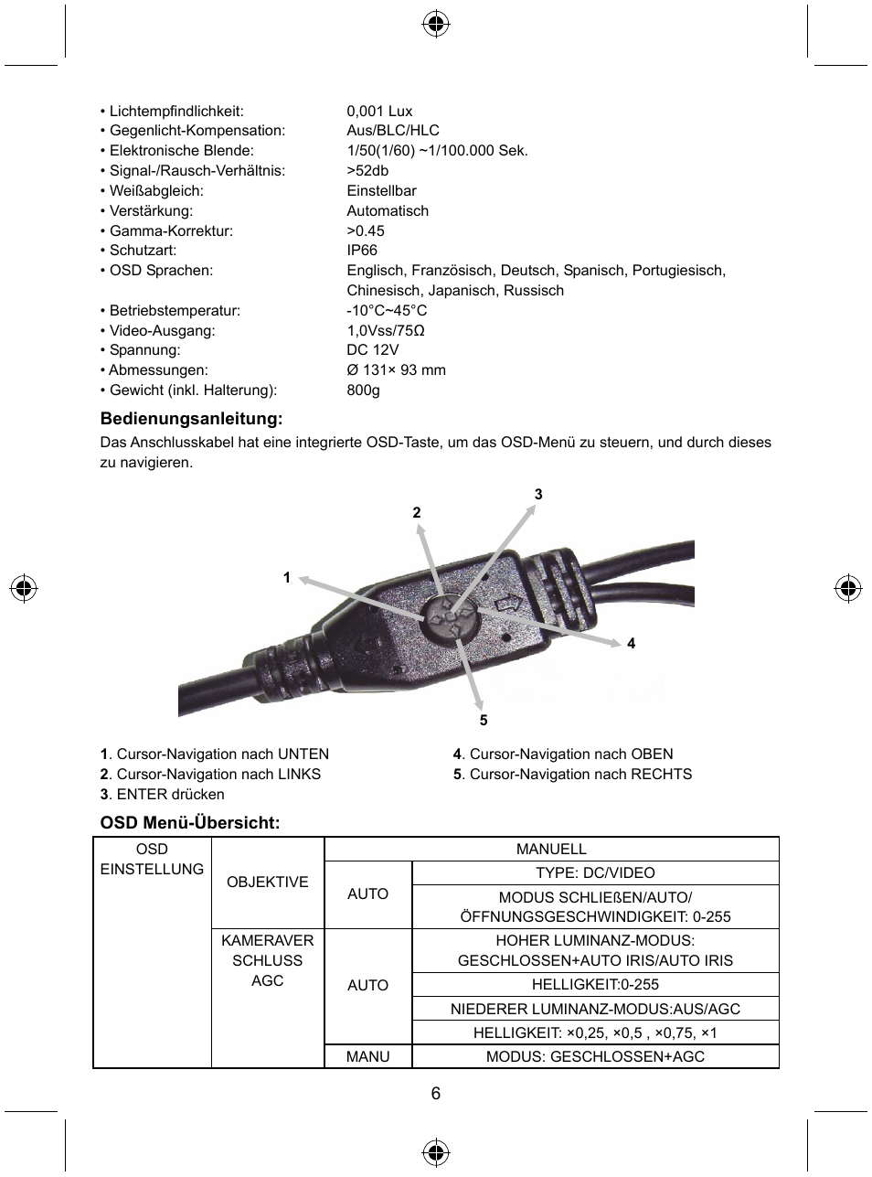 Konig Electronic Security camera with Sony Effio digital signal processor and varifocal lens User Manual | Page 6 / 64