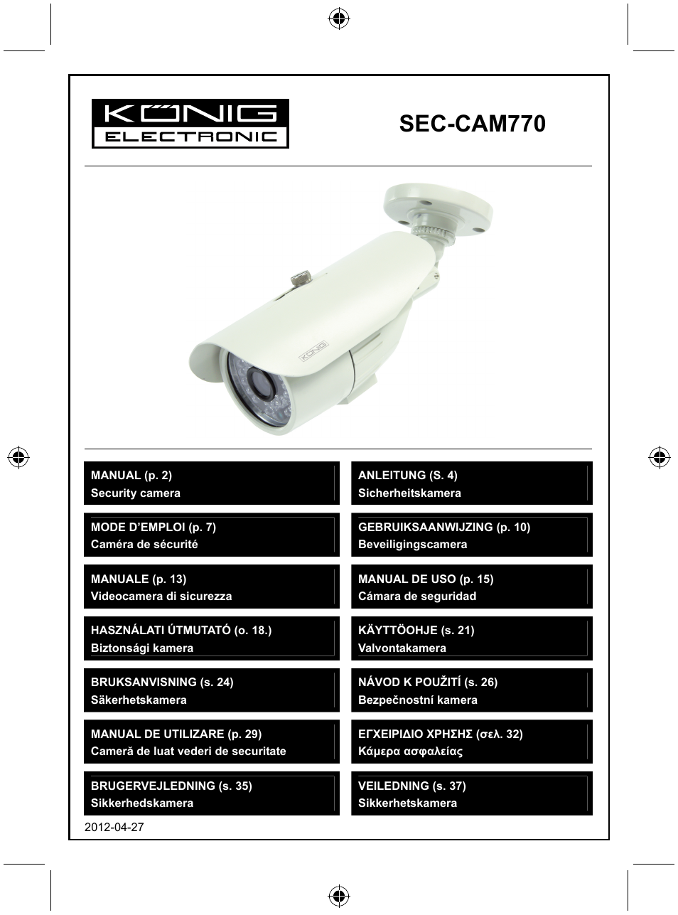 Konig Electronic Security camera with Sony Effio digital signal processor User Manual | 42 pages