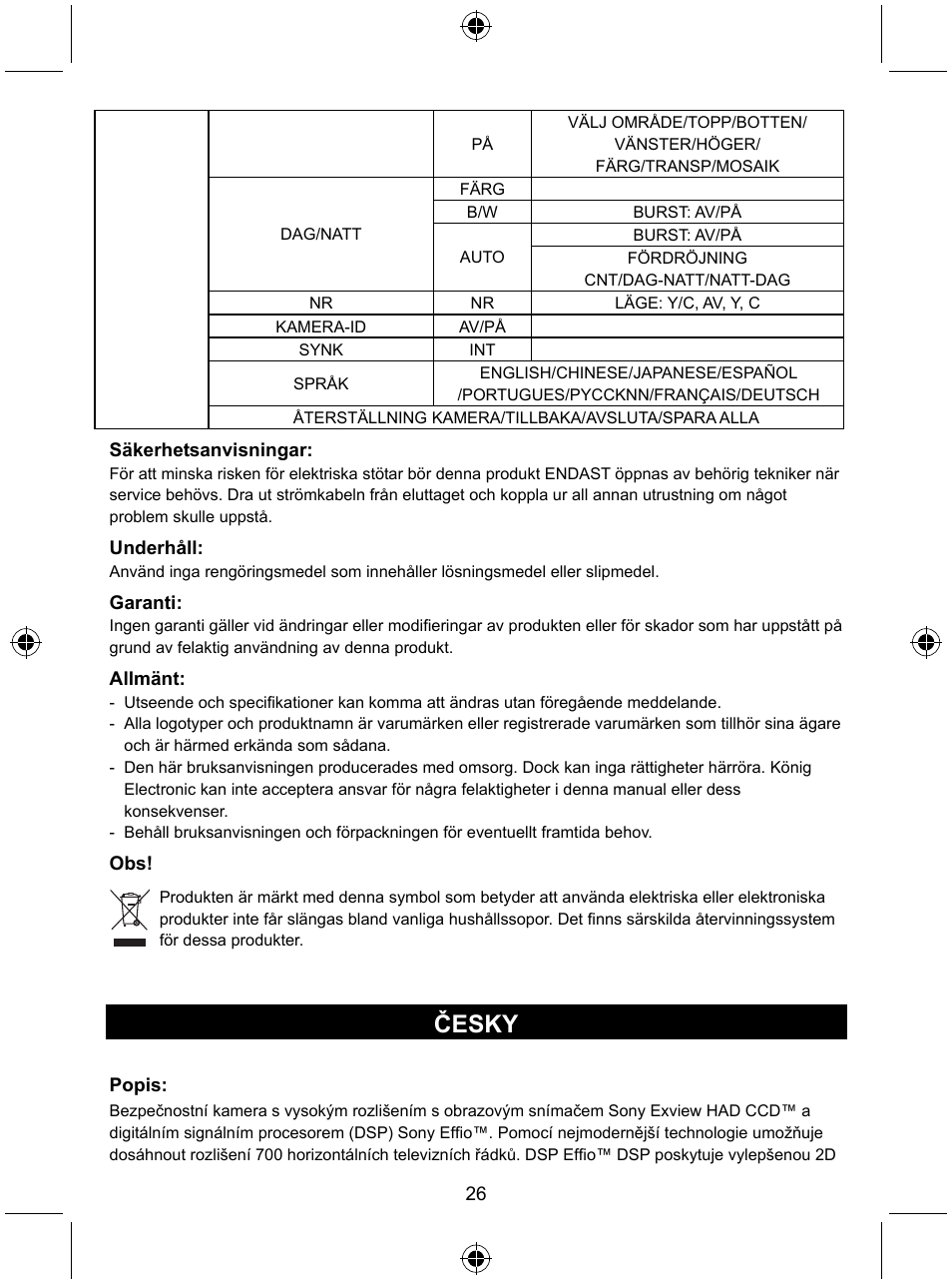 Česky | Konig Electronic Security camera with Sony Effio digital signal processor User Manual | Page 26 / 42