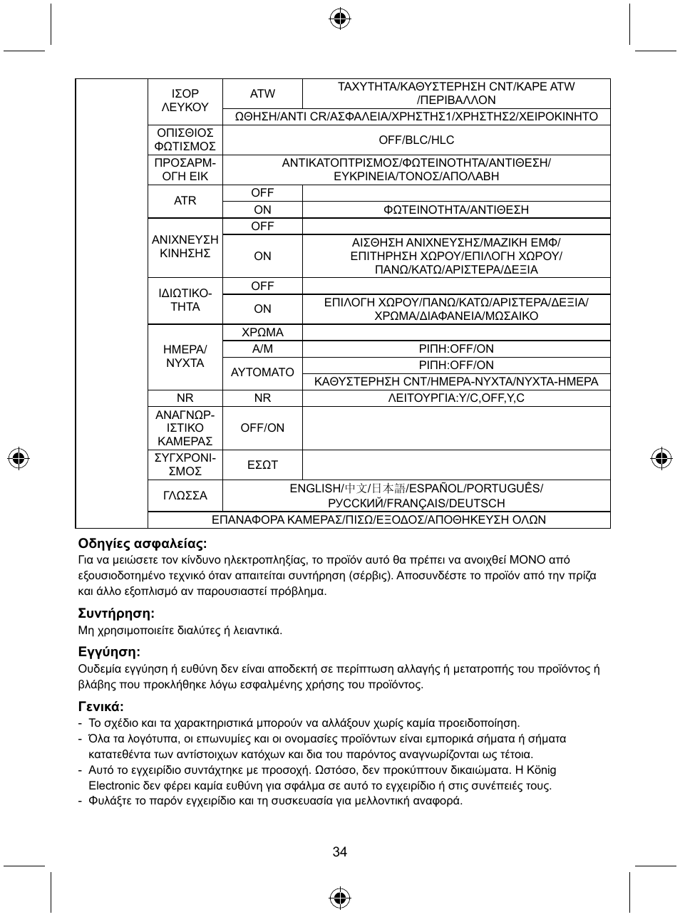 Konig Electronic Security camera with Sony Effio digital signal processor User Manual | Page 34 / 42