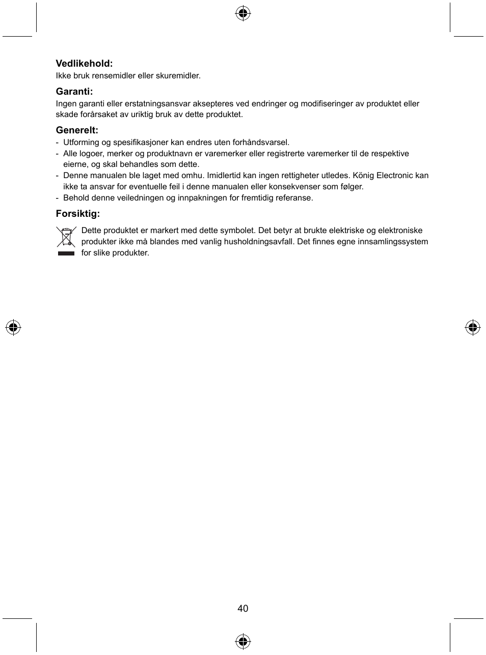 Konig Electronic Security camera with Sony Effio digital signal processor User Manual | Page 40 / 42