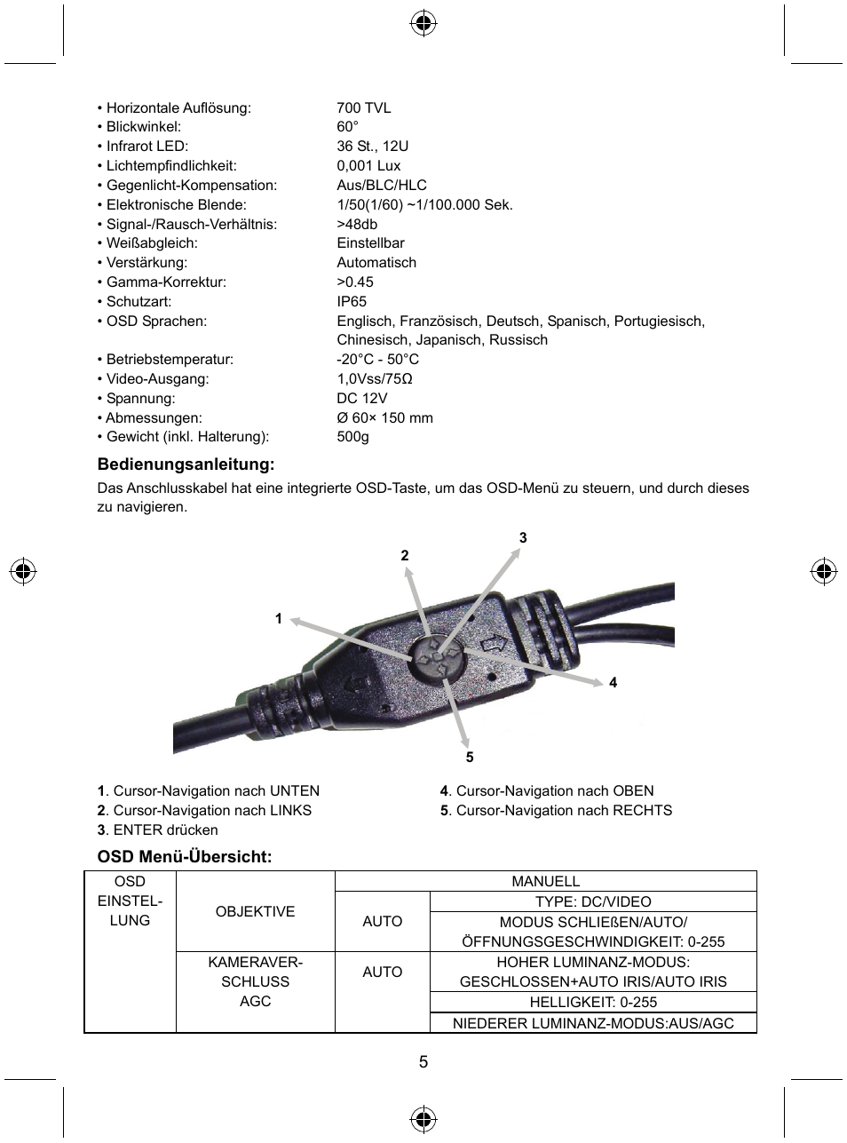 Konig Electronic Security camera with Sony Effio digital signal processor User Manual | Page 5 / 42
