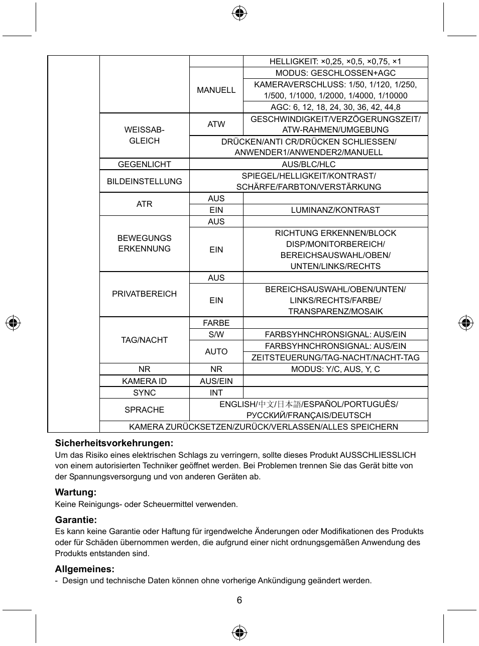 Konig Electronic Security camera with Sony Effio digital signal processor User Manual | Page 6 / 42