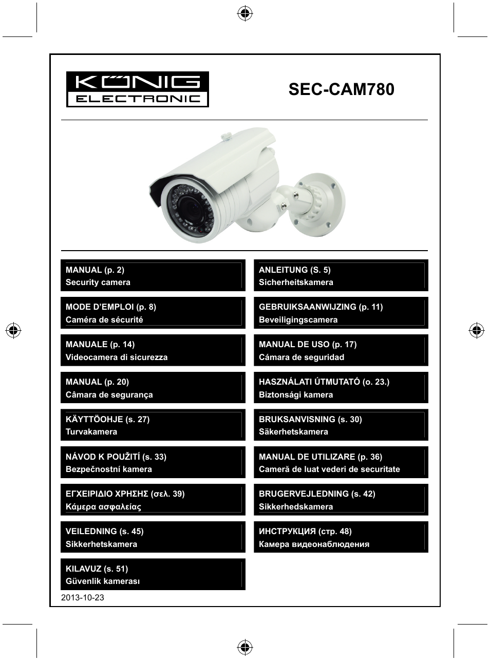 Konig Electronic Security camera with Sony Effio digital signal processor and varifocal lens User Manual | 54 pages