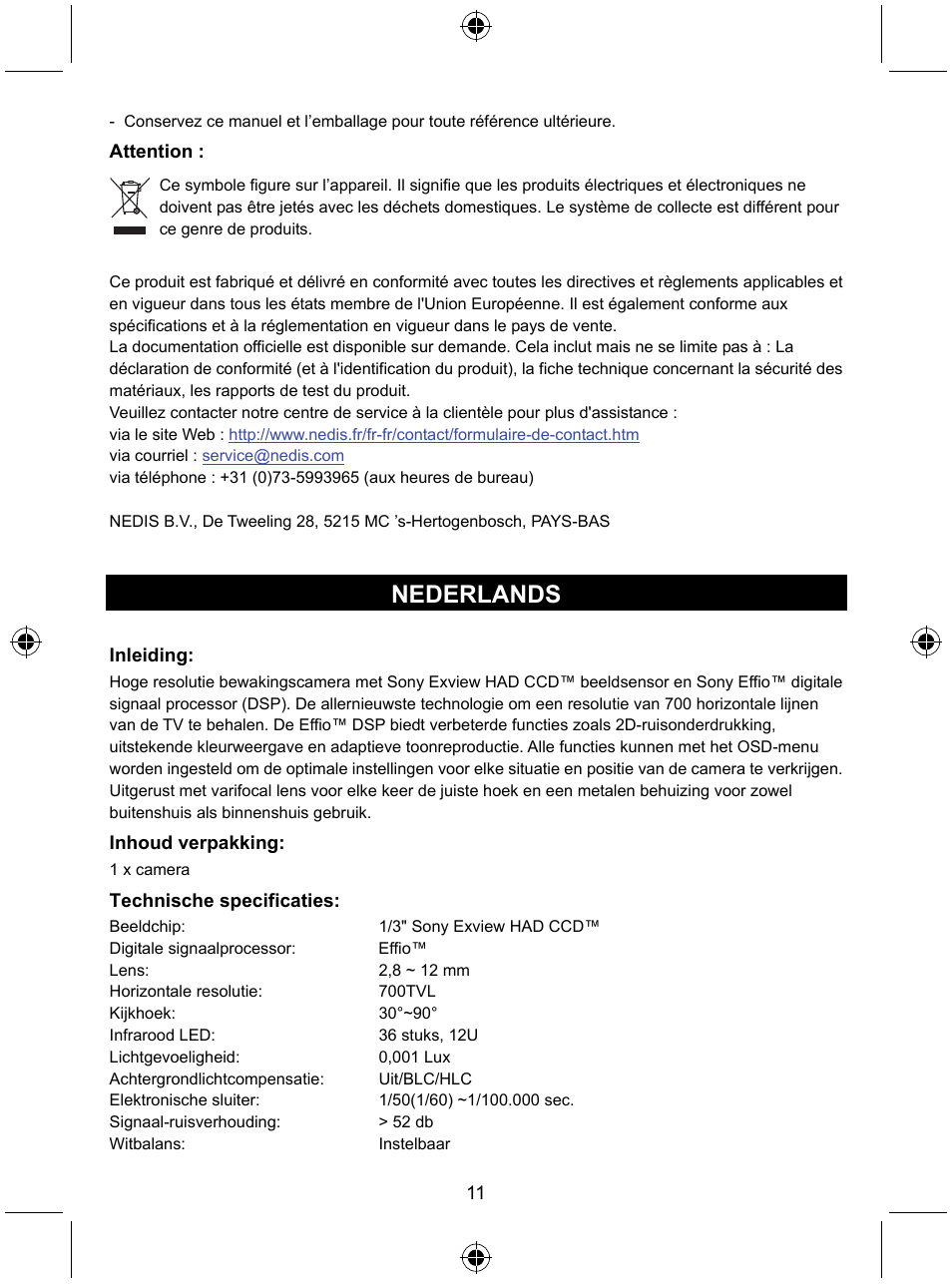 Nederlands | Konig Electronic Security camera with Sony Effio digital signal processor and varifocal lens User Manual | Page 11 / 54
