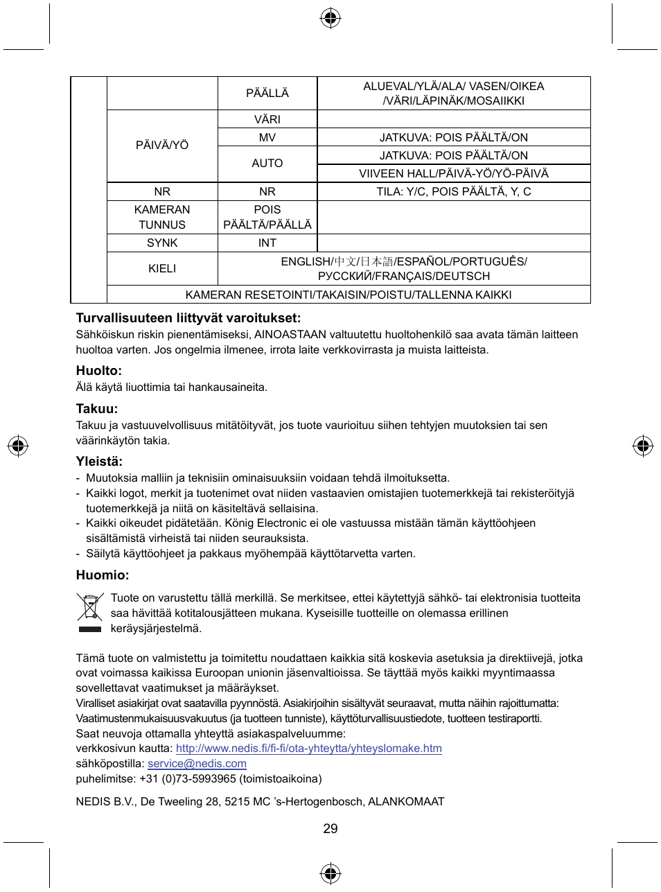 Konig Electronic Security camera with Sony Effio digital signal processor and varifocal lens User Manual | Page 29 / 54