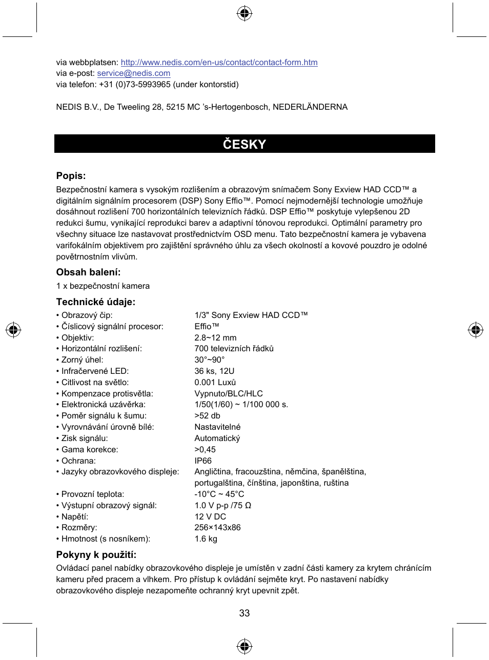 Česky | Konig Electronic Security camera with Sony Effio digital signal processor and varifocal lens User Manual | Page 33 / 54