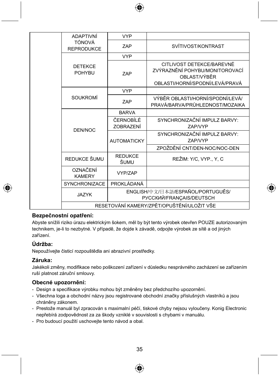 Konig Electronic Security camera with Sony Effio digital signal processor and varifocal lens User Manual | Page 35 / 54