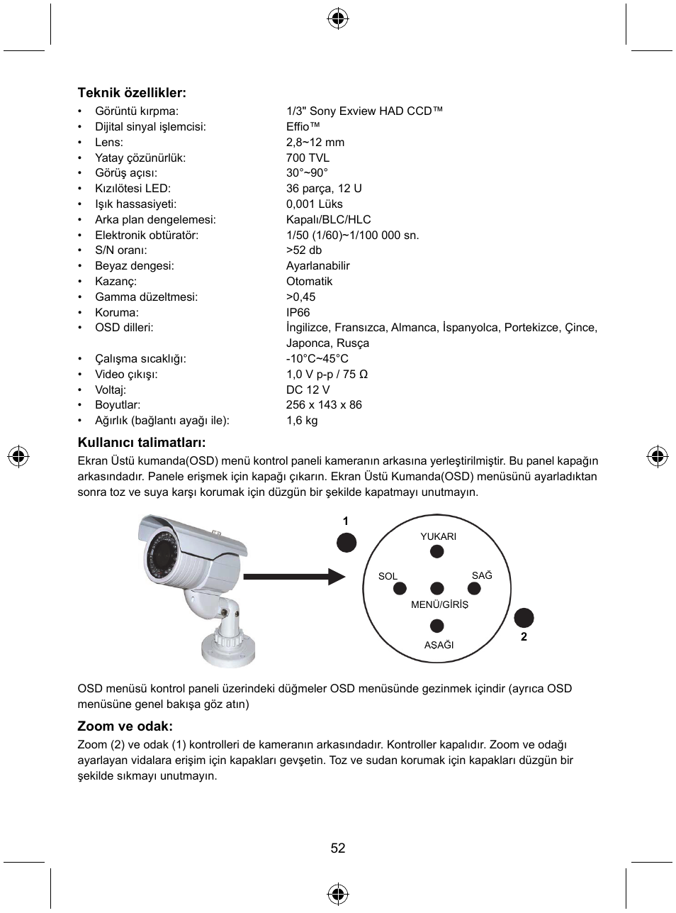 Konig Electronic Security camera with Sony Effio digital signal processor and varifocal lens User Manual | Page 52 / 54
