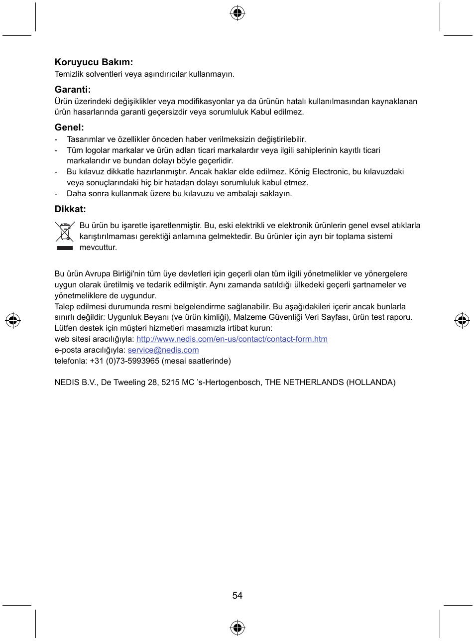 Konig Electronic Security camera with Sony Effio digital signal processor and varifocal lens User Manual | Page 54 / 54