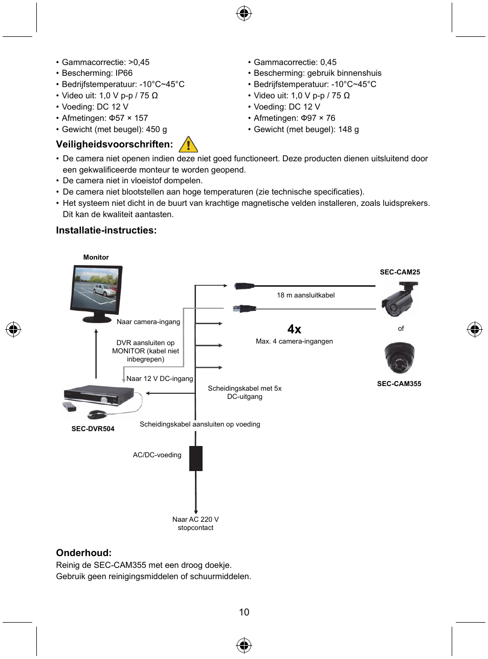 Veiligheidsvoorschriften, Installatie-instructies, Onderhoud | Konig Electronic CCTV camera with IR led User Manual | Page 10 / 44