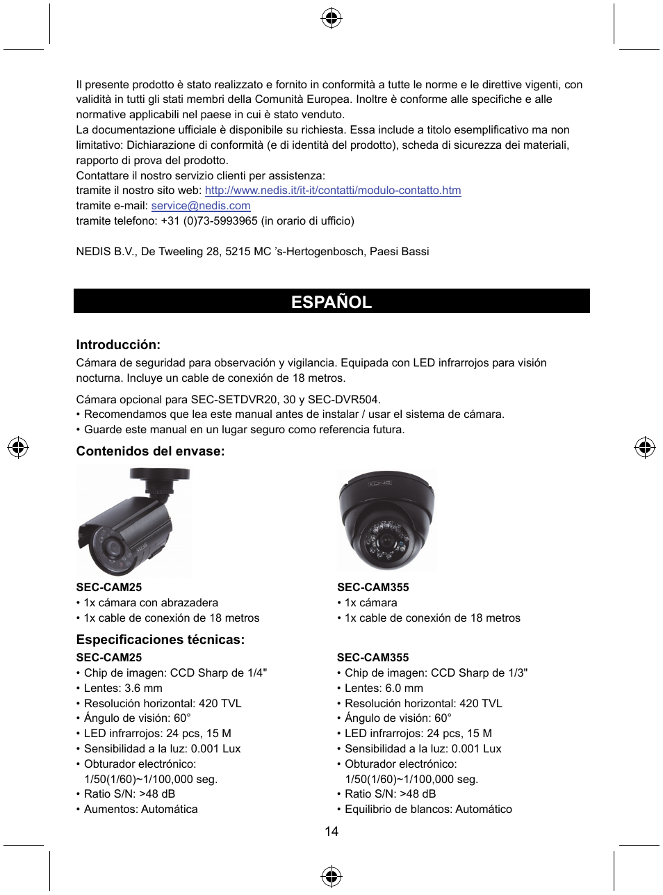 Español | Konig Electronic CCTV camera with IR led User Manual | Page 14 / 44