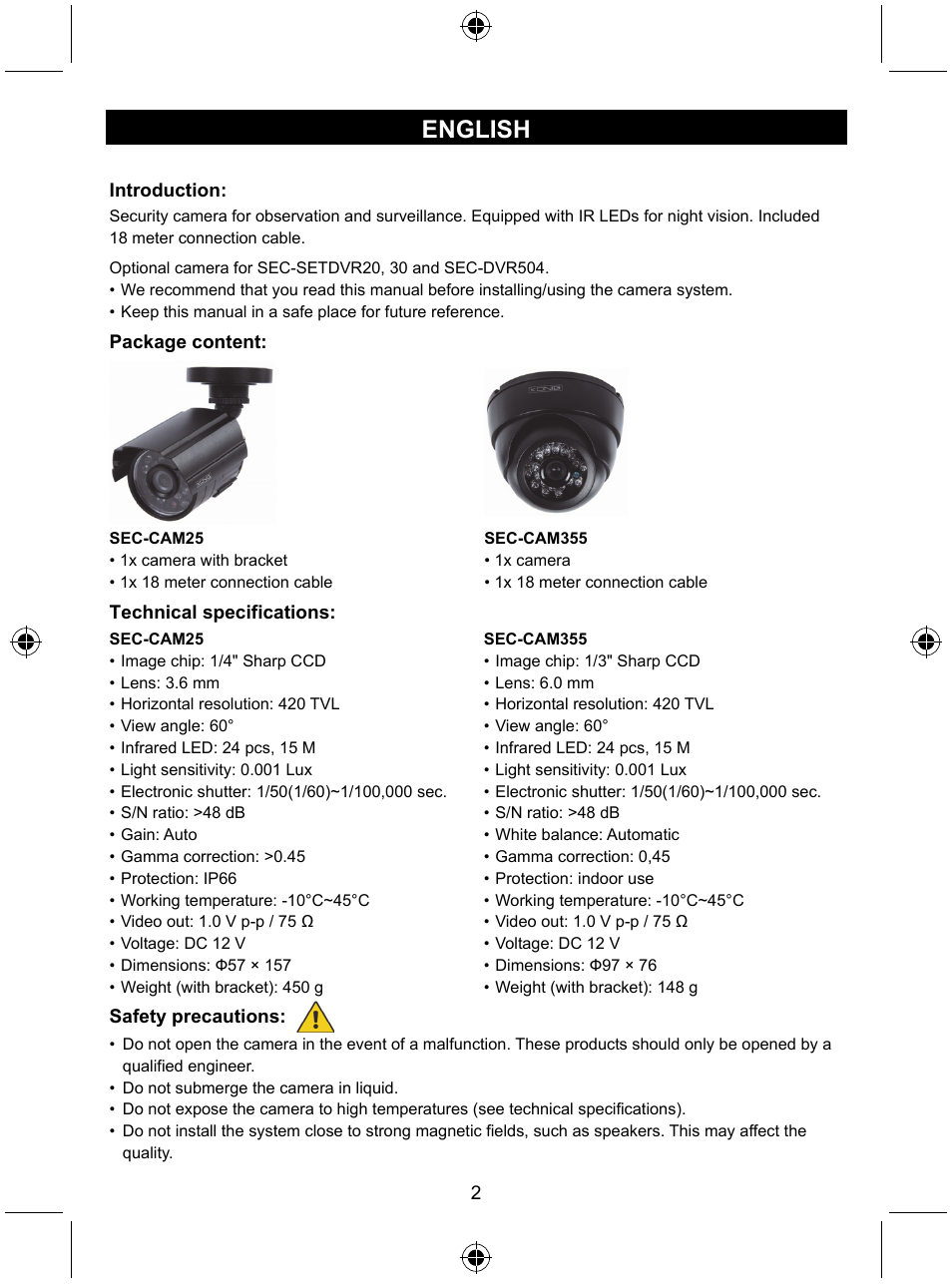 English | Konig Electronic CCTV camera with IR led User Manual | Page 2 / 44