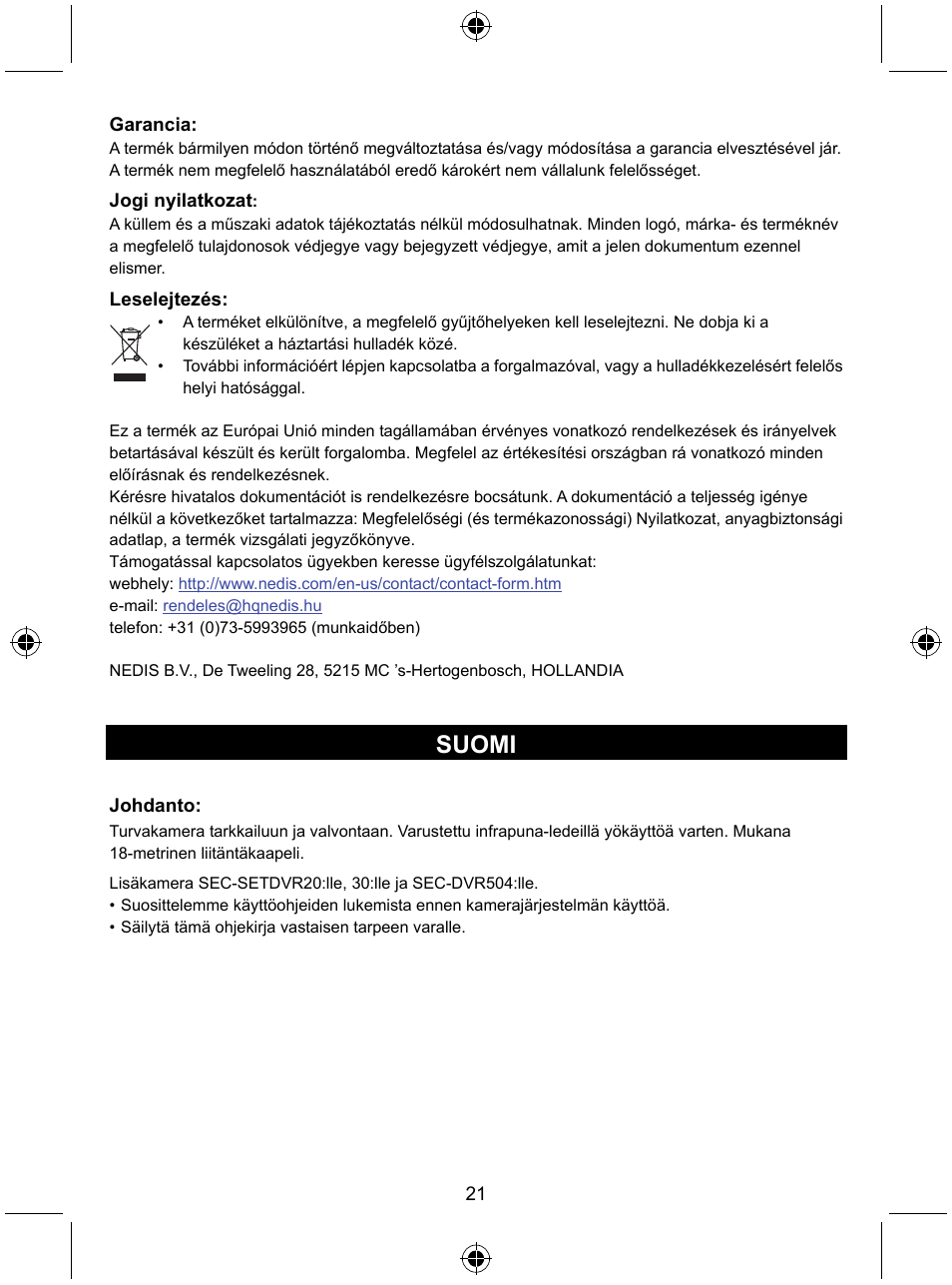 Suomi | Konig Electronic CCTV camera with IR led User Manual | Page 21 / 44
