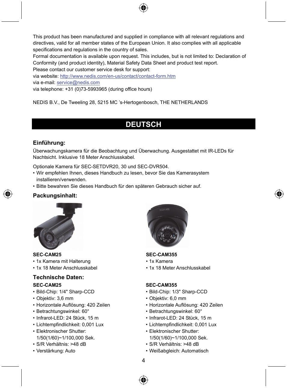 Deutsch | Konig Electronic CCTV camera with IR led User Manual | Page 4 / 44