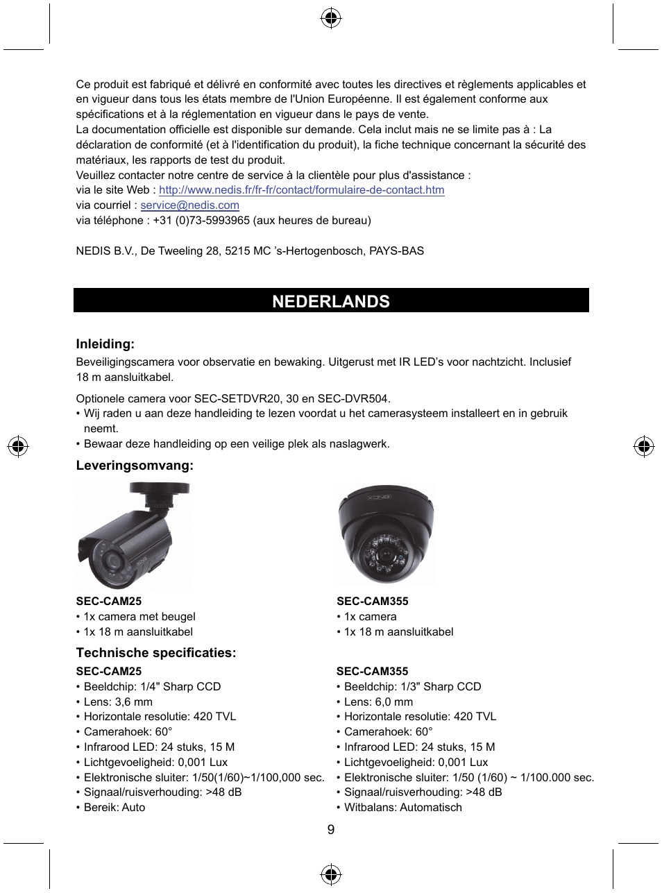 Nederlands | Konig Electronic CCTV camera with IR led User Manual | Page 9 / 44