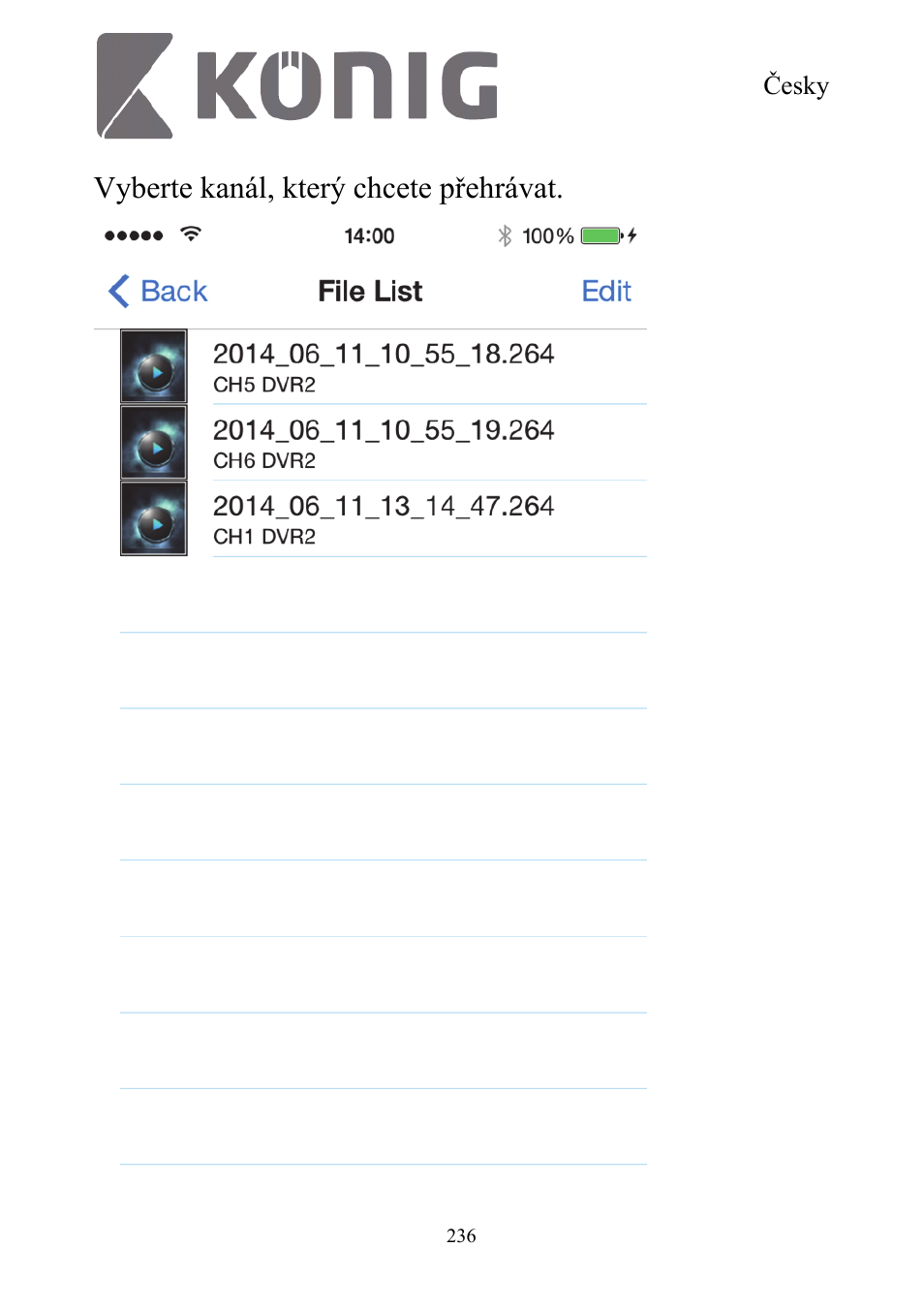 Vyberte kanál, který chcete přehrávat | Konig Electronic Digital security video recorder equipped with built-in 500 GB hard disk User Manual | Page 236 / 550