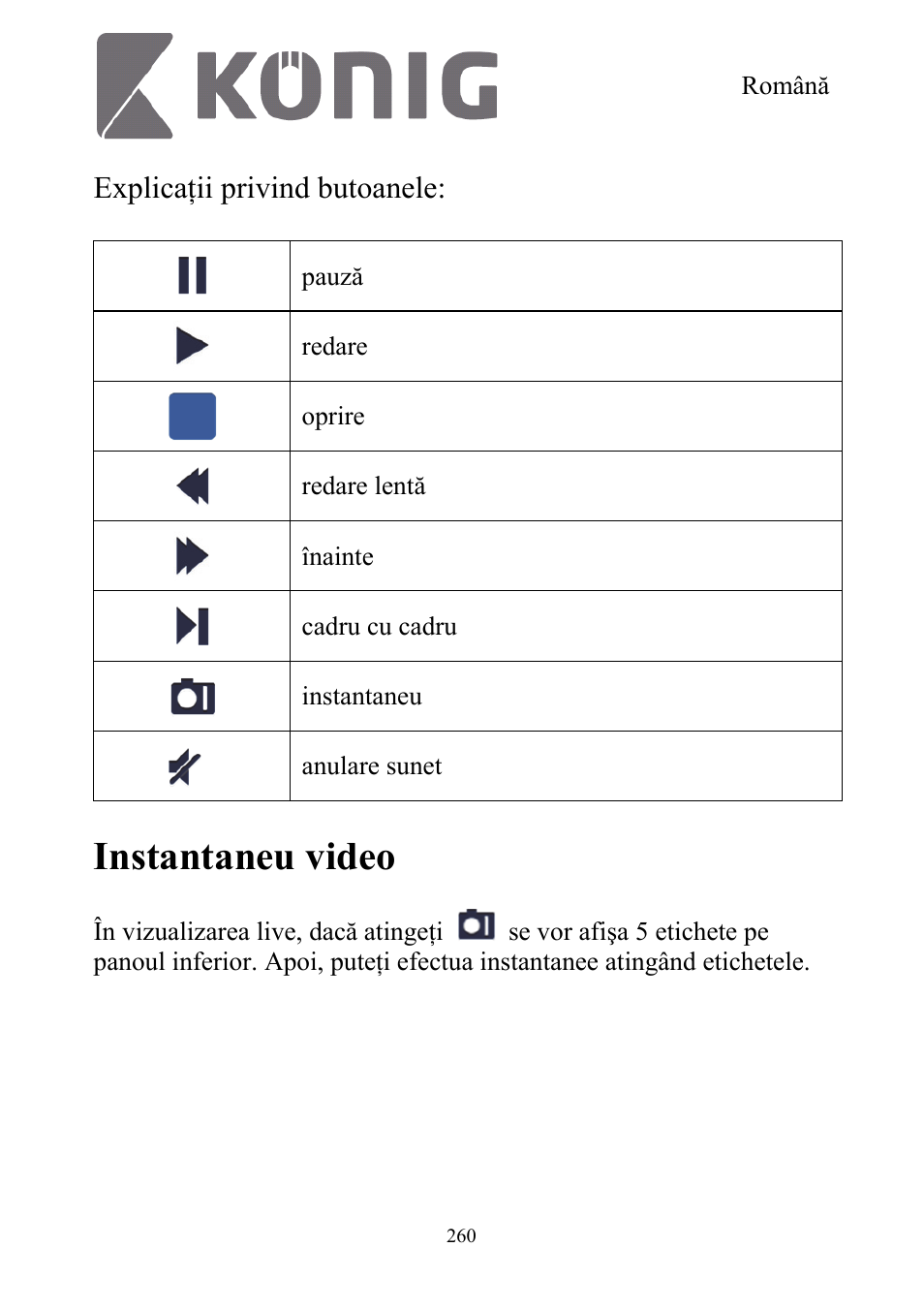 Instantaneu video, Explicaţii privind butoanele | Konig Electronic Digital security video recorder equipped with built-in 500 GB hard disk User Manual | Page 260 / 550