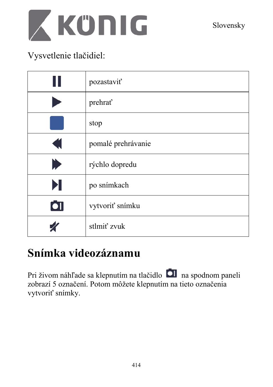 Snímka videozáznamu, Vysvetlenie tlačidiel | Konig Electronic Digital security video recorder equipped with built-in 500 GB hard disk User Manual | Page 414 / 550