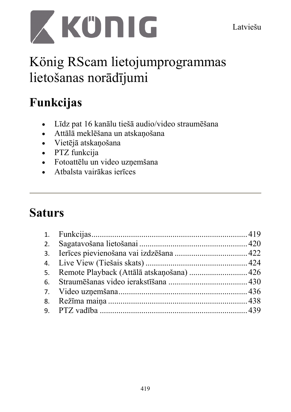 Funkcijas, Saturs | Konig Electronic Digital security video recorder equipped with built-in 500 GB hard disk User Manual | Page 419 / 550