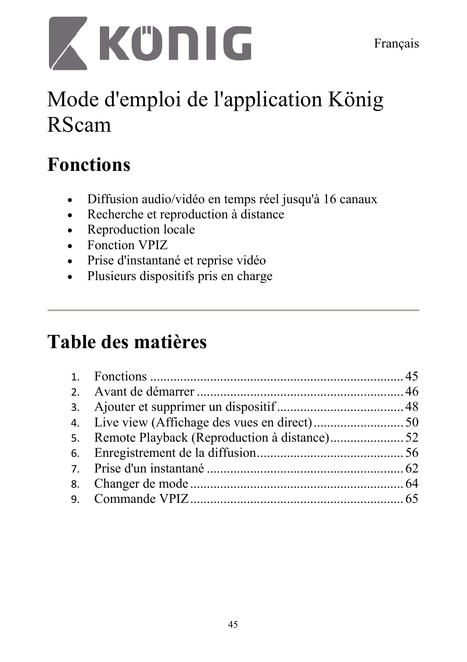 Konig Electronic Digital security video recorder equipped with built-in 500 GB hard disk User Manual | Page 45 / 550