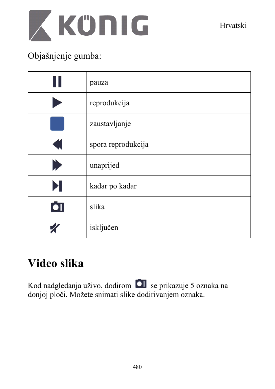 Video slika, Objašnjenje gumba | Konig Electronic Digital security video recorder equipped with built-in 500 GB hard disk User Manual | Page 480 / 550